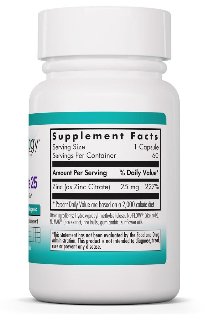 Zinc Citrate 25 Mg 60 Vegetarian Caps by Nutricology