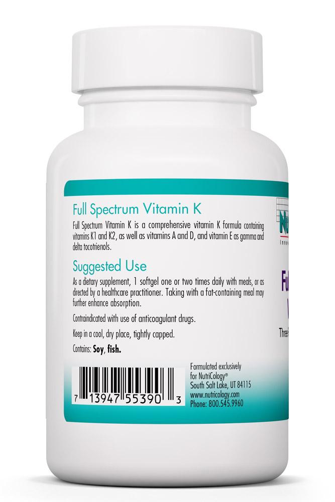 Full Spectrum Vitamin K 90 softgels by Nutricology
