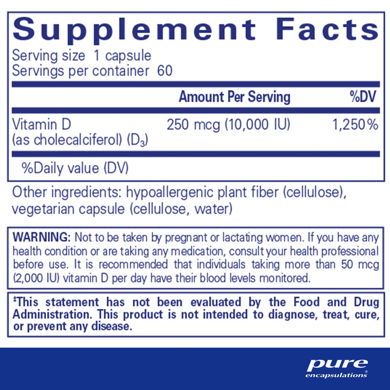 Vitamin D3 250 mcg (10,000 IU) by Pure Encapsulations®