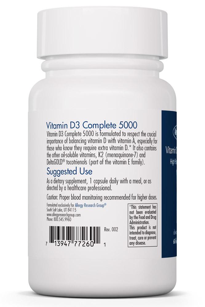 Vitamin D3 Complete 5000 60 Fish Gelatin Capsules by Allergy Research Group