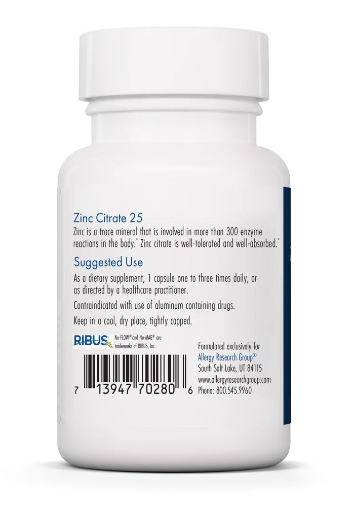Zinc Citrate 25 Mg 60 Vegetarian Caps by Allergy Research Group