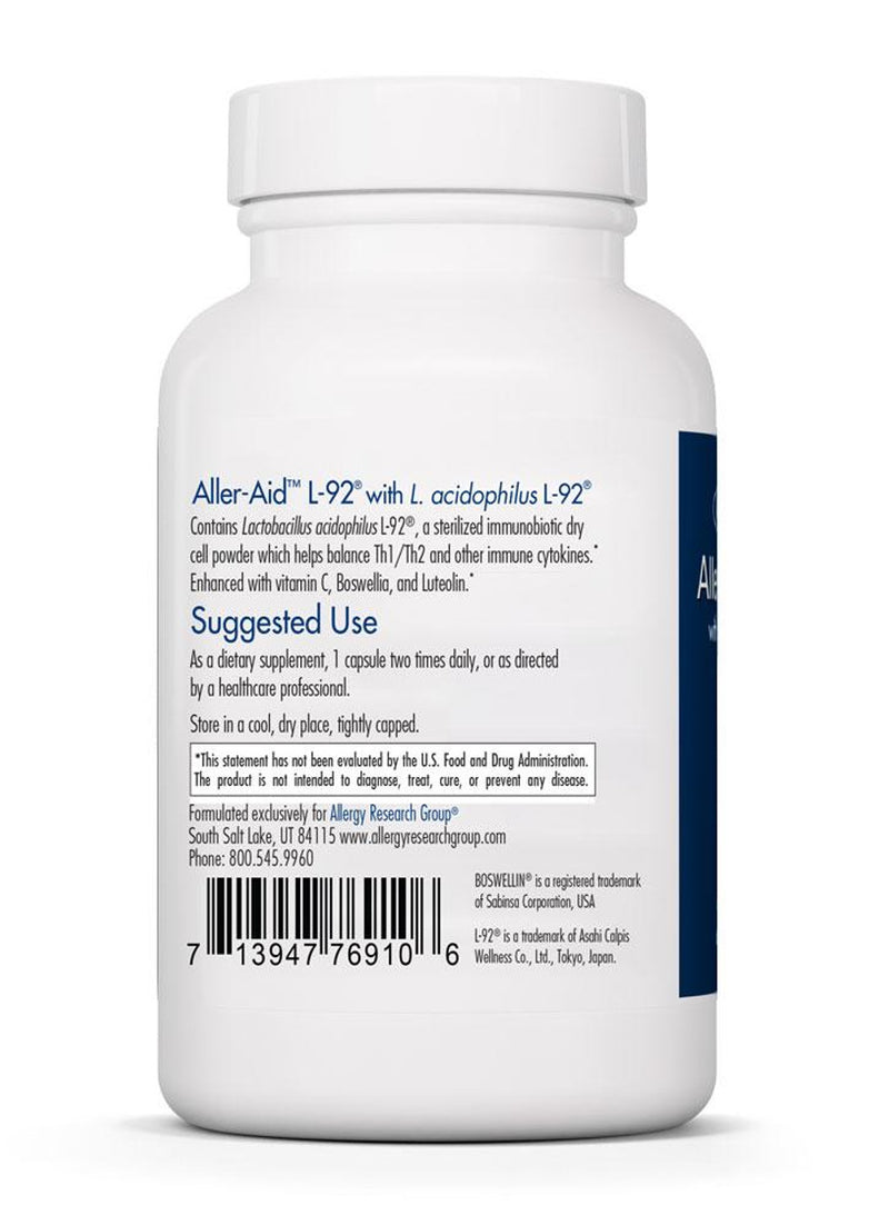 Aller-Aid™ L-92® with L. Acidophilus L-92® 60 vegetarian capsules by Allergy Research Group
