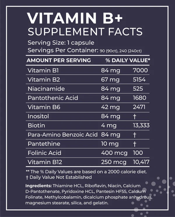 BodyBio Vitamin B+ (90 Non-GMO Capsules)