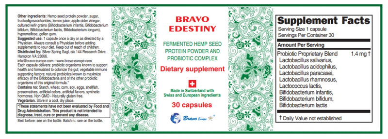 Bravo Edestiny Capsules with Peptides - 30 Caps by Bravo Probiotic