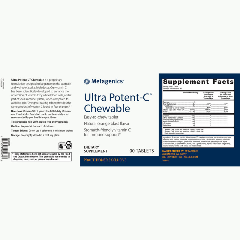 Ultra Potent-C® Chewable Natural Orange Blast Flavor 90 Tablets Metagenics